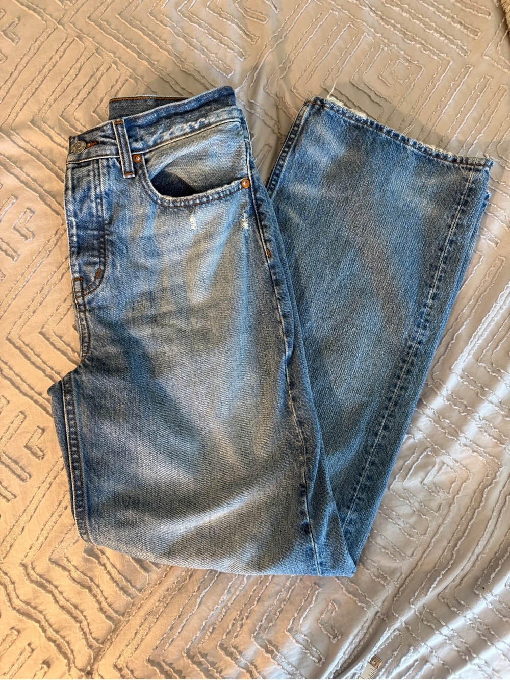 Madewell Blue Denim Jeans with Tan Stitching